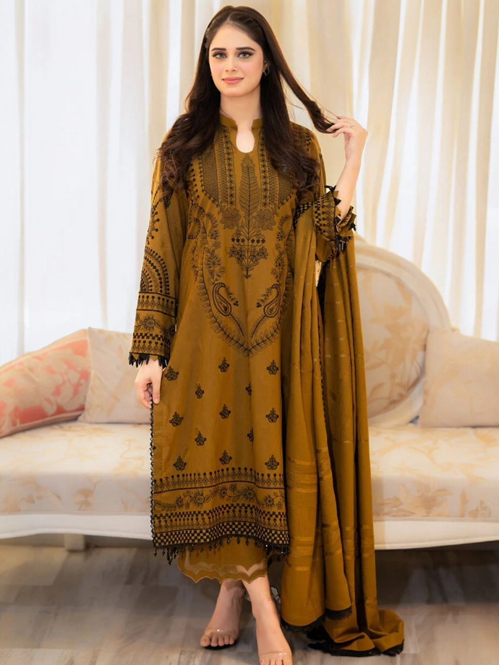 Aneela's | Dhanak-3PC Embroidered